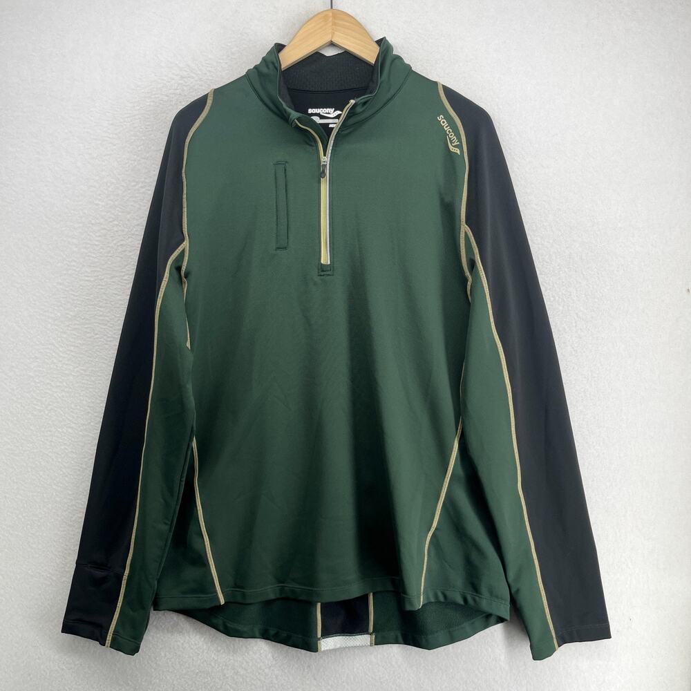 SAUCONY Shirt Mens L 1/4 Zip Running Performance Green
